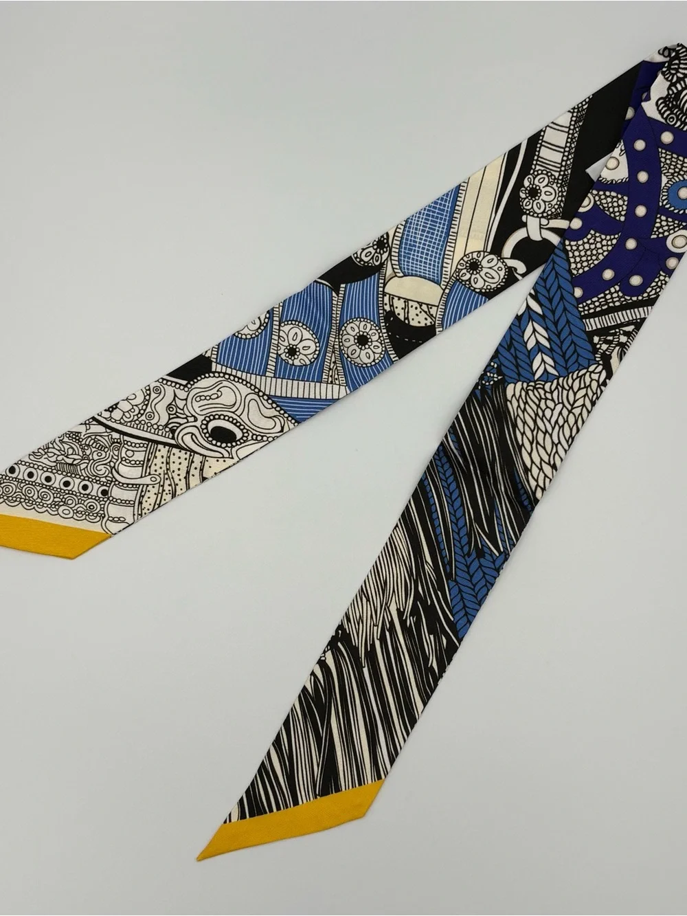 Hermès Twilly Navy Black White Yellow Equestrian Patchwork Scarf Ribbon - Picture 2 of 6